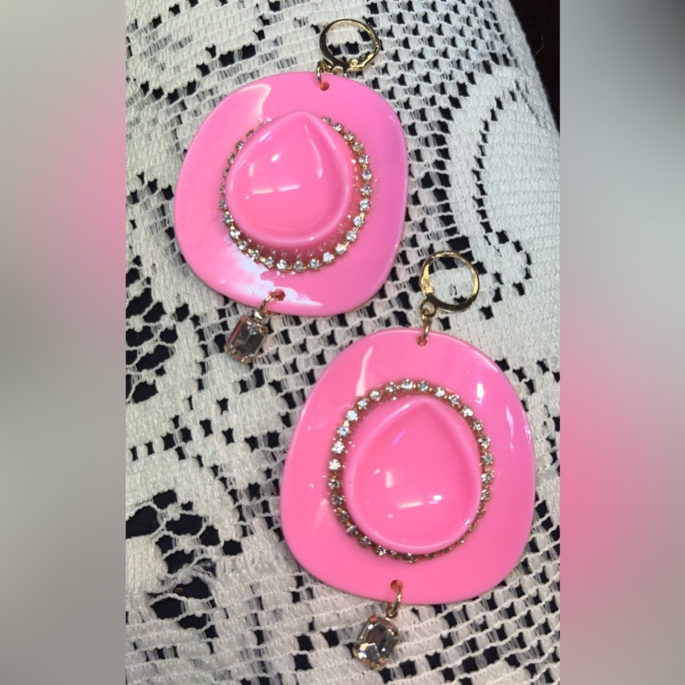 Hot Pink Cowgirl Hat Earrings